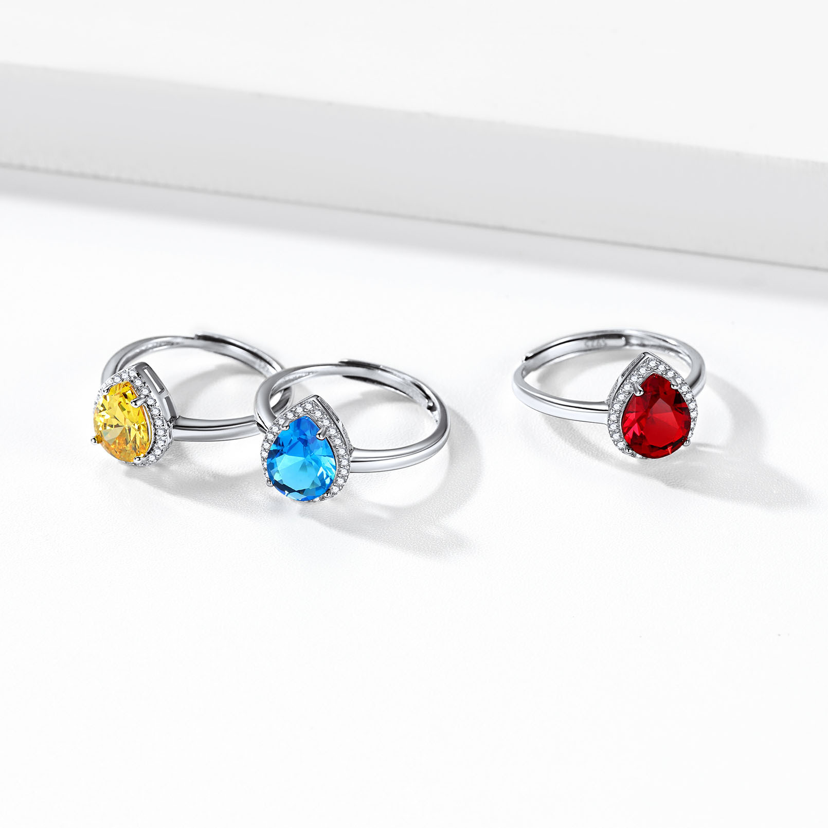 Birthstone Sterling Silver Pear Shape Promise Ring for Women  DETAIL