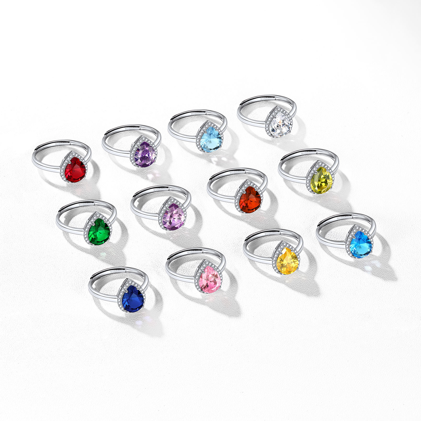 Birthstone Sterling Silver Pear Shape Promise Ring for Women  COLOR