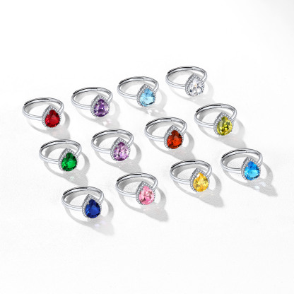 Birthstone Sterling Silver Pear Shape Promise Ring for Women  COLOR