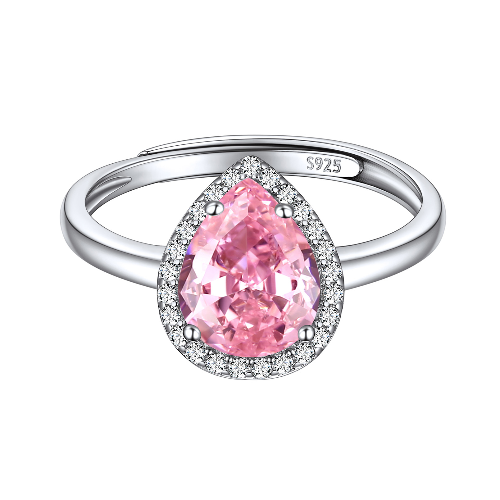 Birthstone Sterling Silver Pear Shape Promise Ring for Women Oct 