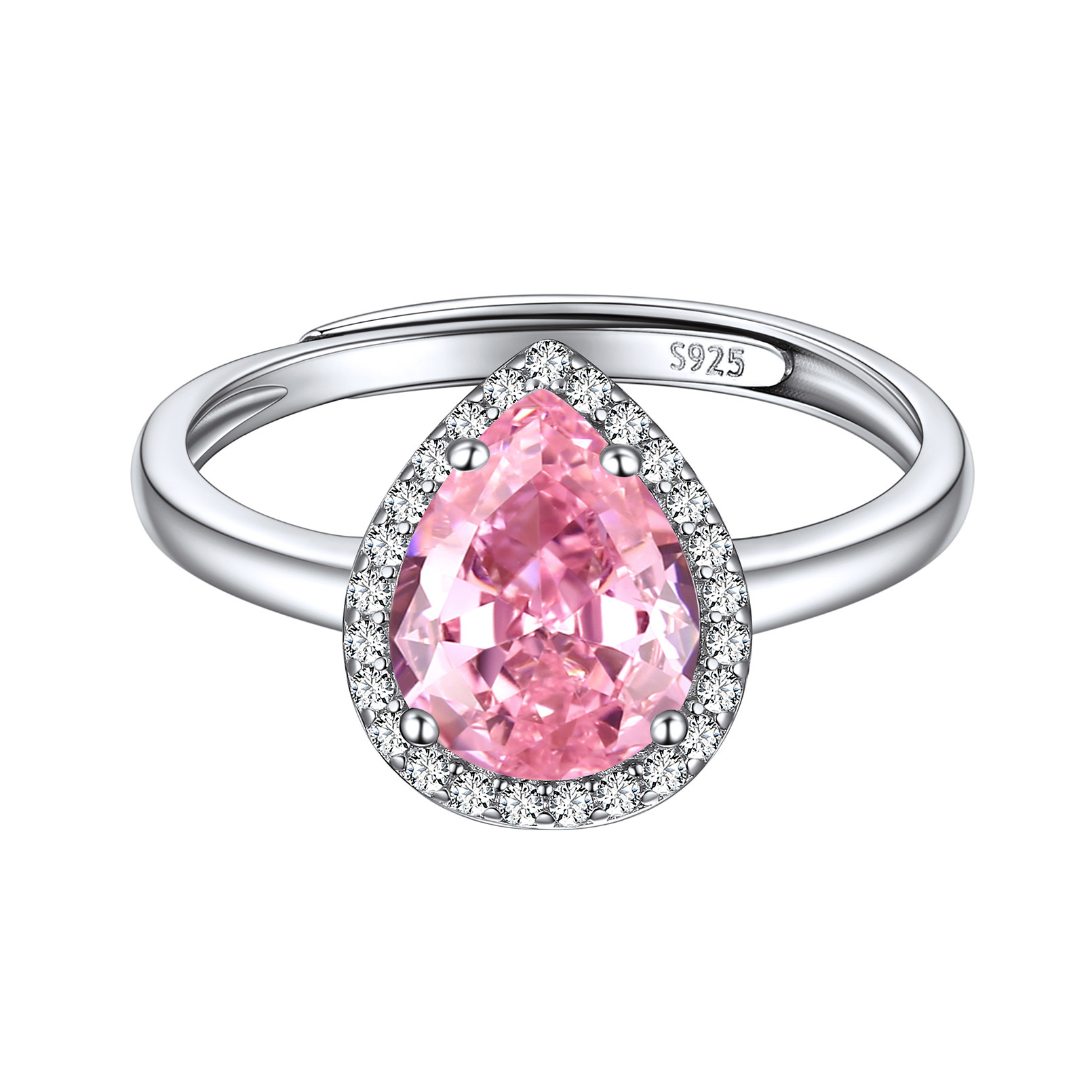 Birthstone Sterling Silver Pear Shape Promise Ring for Women Oct 