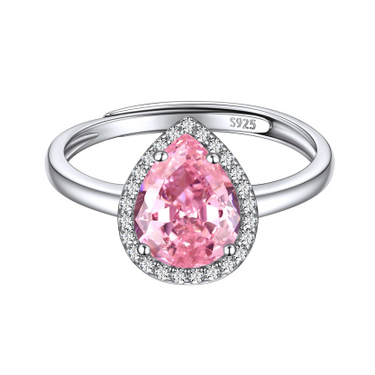 Birthstone Sterling Silver Pear Shape Promise Ring for Women Oct 