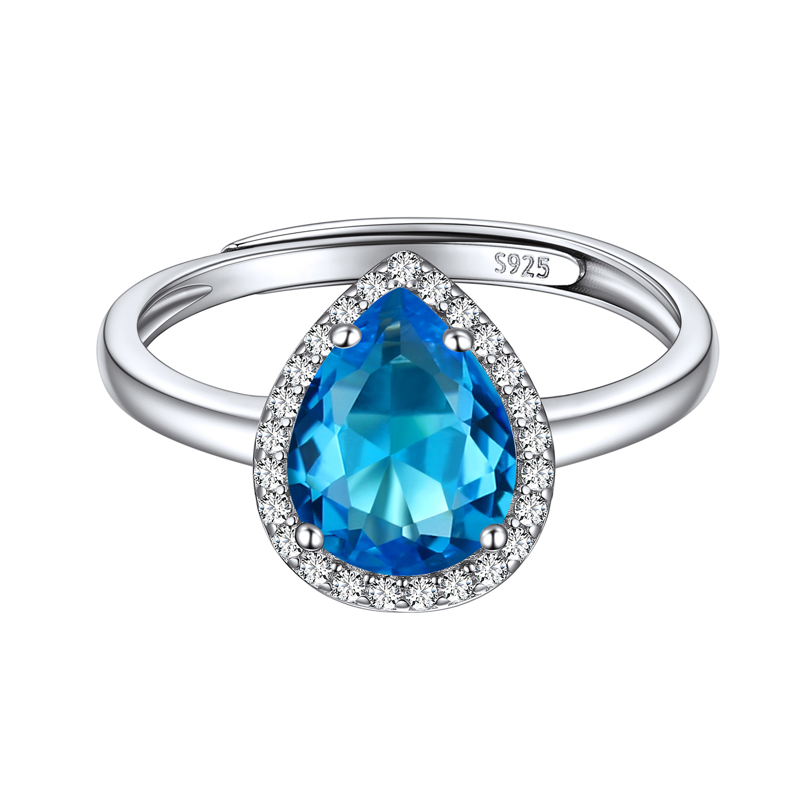 Birthstone Sterling Silver Pear Shape Promise Ring for Women Dec