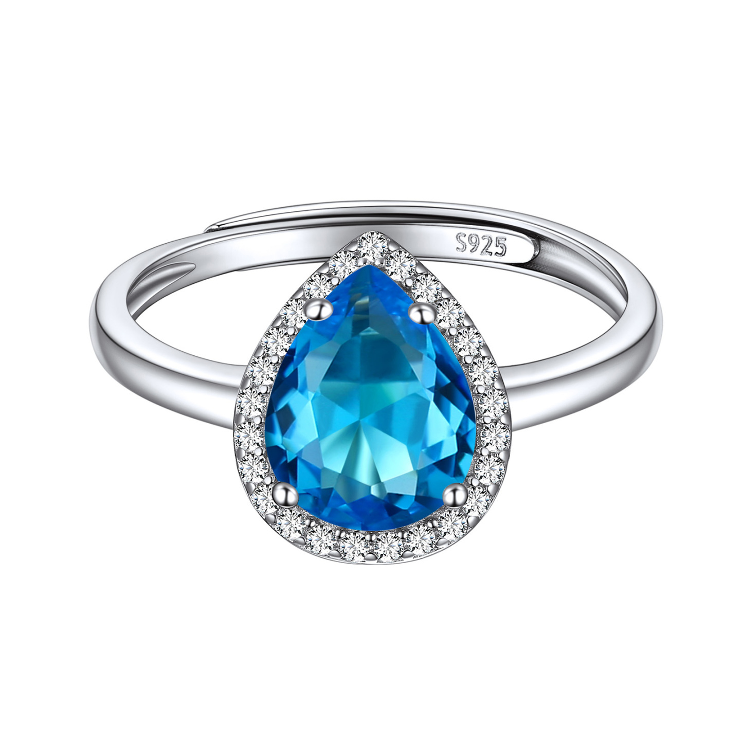 Birthstone Sterling Silver Pear Shape Promise Ring for Women Dec