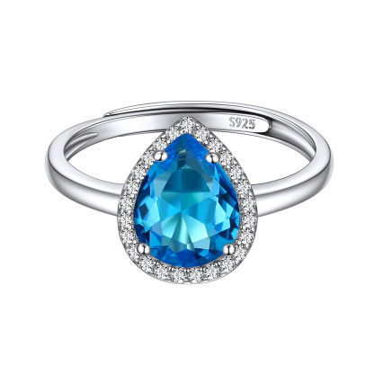 Birthstone Sterling Silver Pear Shape Promise Ring for Women Dec