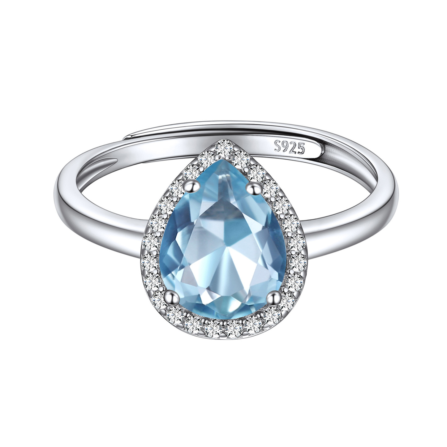 Birthstone Sterling Silver Pear Shape Promise Ring for Women Mar