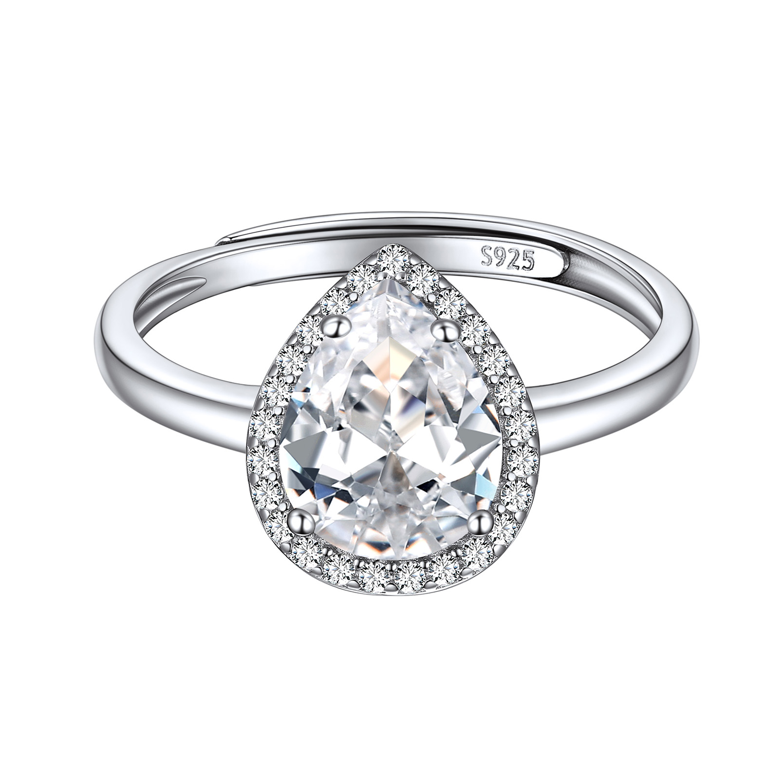 Birthstone Sterling Silver Pear Shape Promise Ring for Women Apr