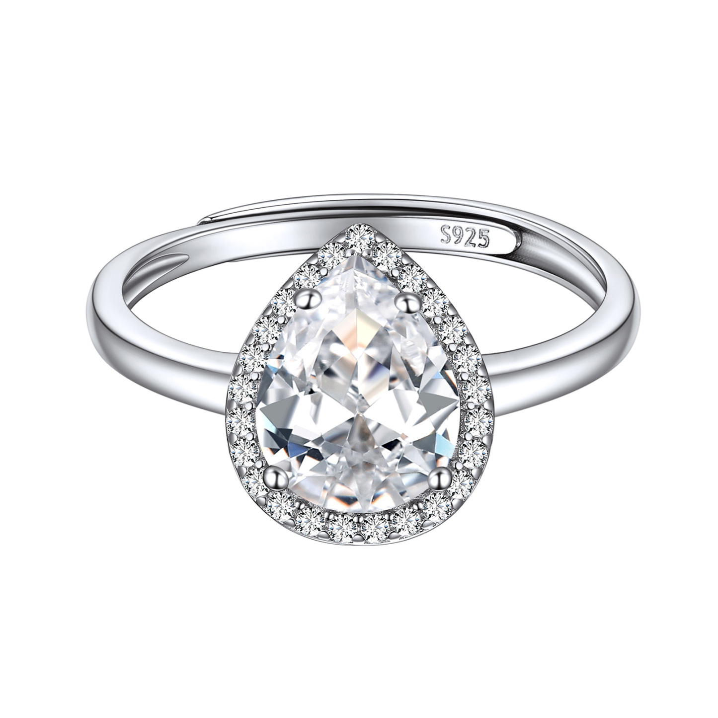 Birthstone Sterling Silver Pear Shape Promise Ring for Women Apr