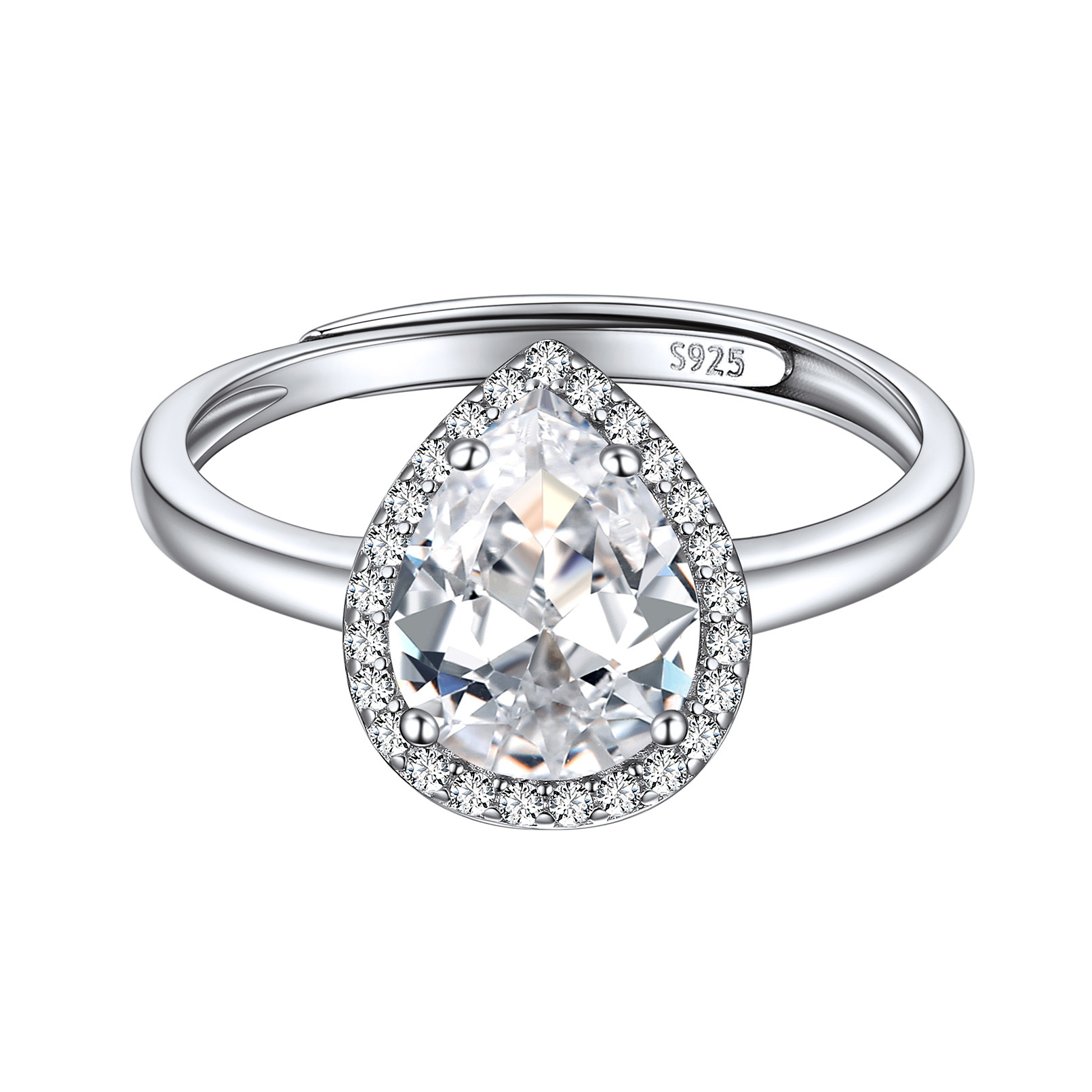 Birthstone Sterling Silver Pear Shape Promise Ring for Women Apr