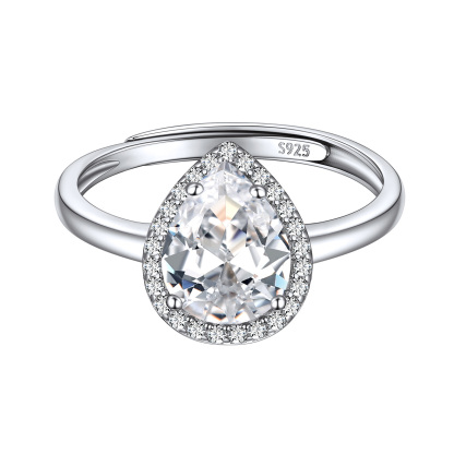 Birthstone Sterling Silver Pear Shape Promise Ring for Women Apr