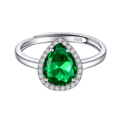 Birthstone Sterling Silver Pear Shape Promise Ring for Women May