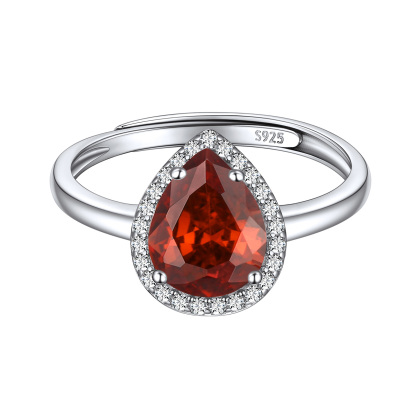 Birthstone Sterling Silver Pear Shape Promise Ring for Women Jul