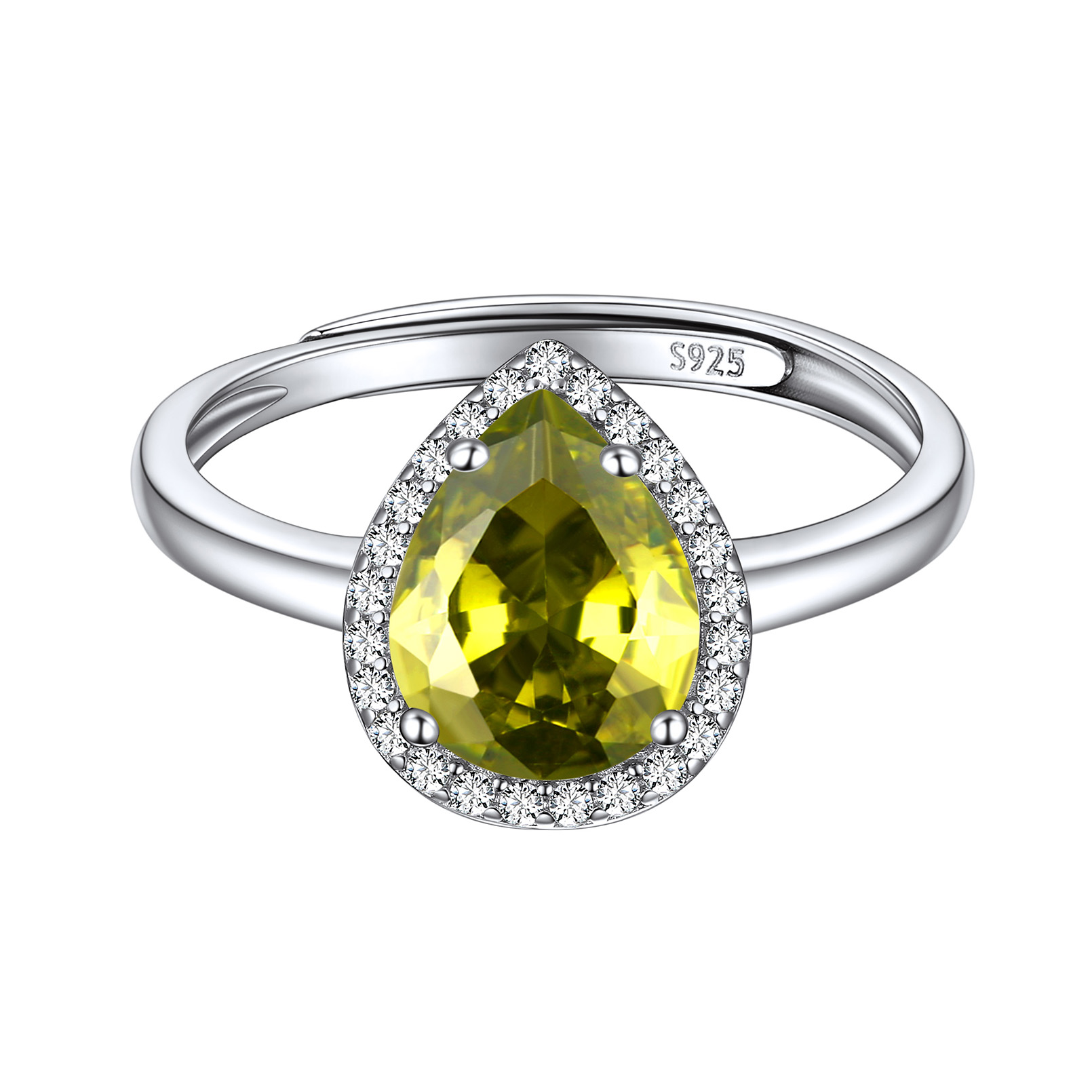 Birthstone Sterling Silver Pear Shape Promise Ring for Women Aug