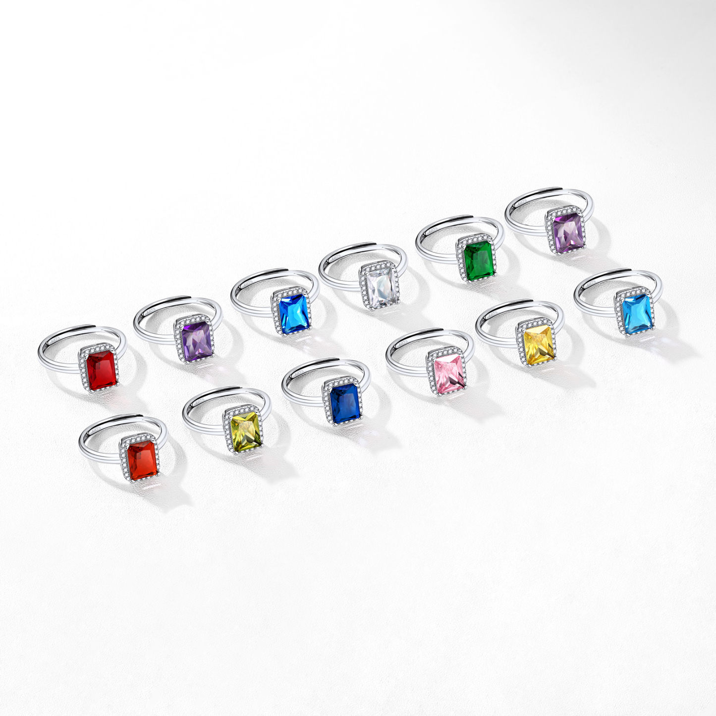 Birthstone Sterling Silver Emerald Cut Promise Ring for Women color 