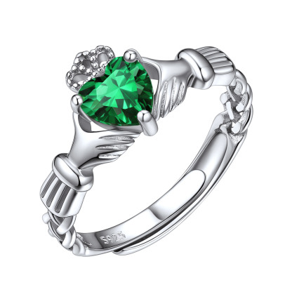  Adjustable Sterling Silver Heart Birthstone Ring