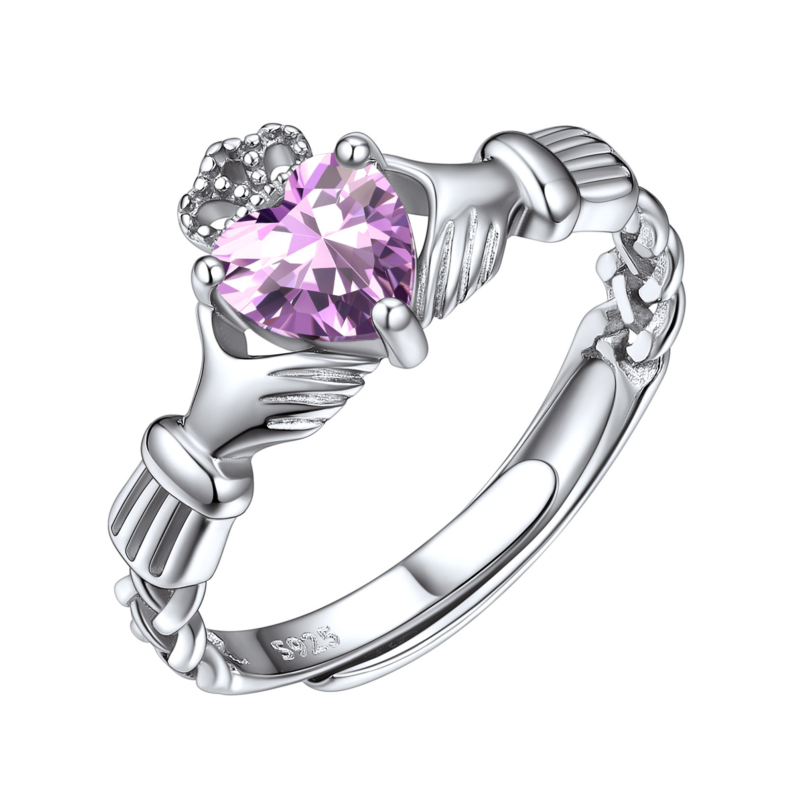  Adjustable Sterling Silver Heart Birthstone Ring