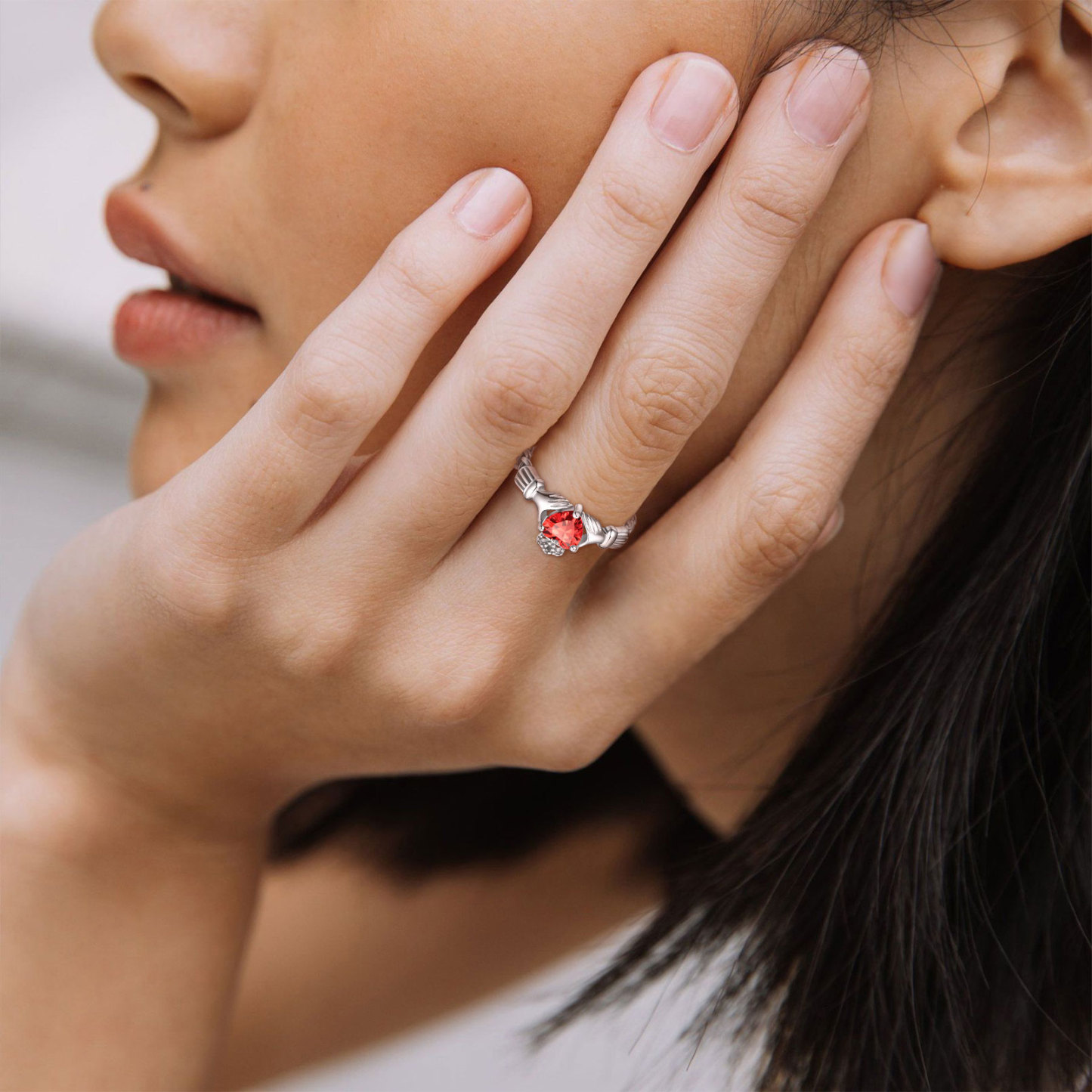  Adjustable Sterling Silver Heart Birthstone Ring model