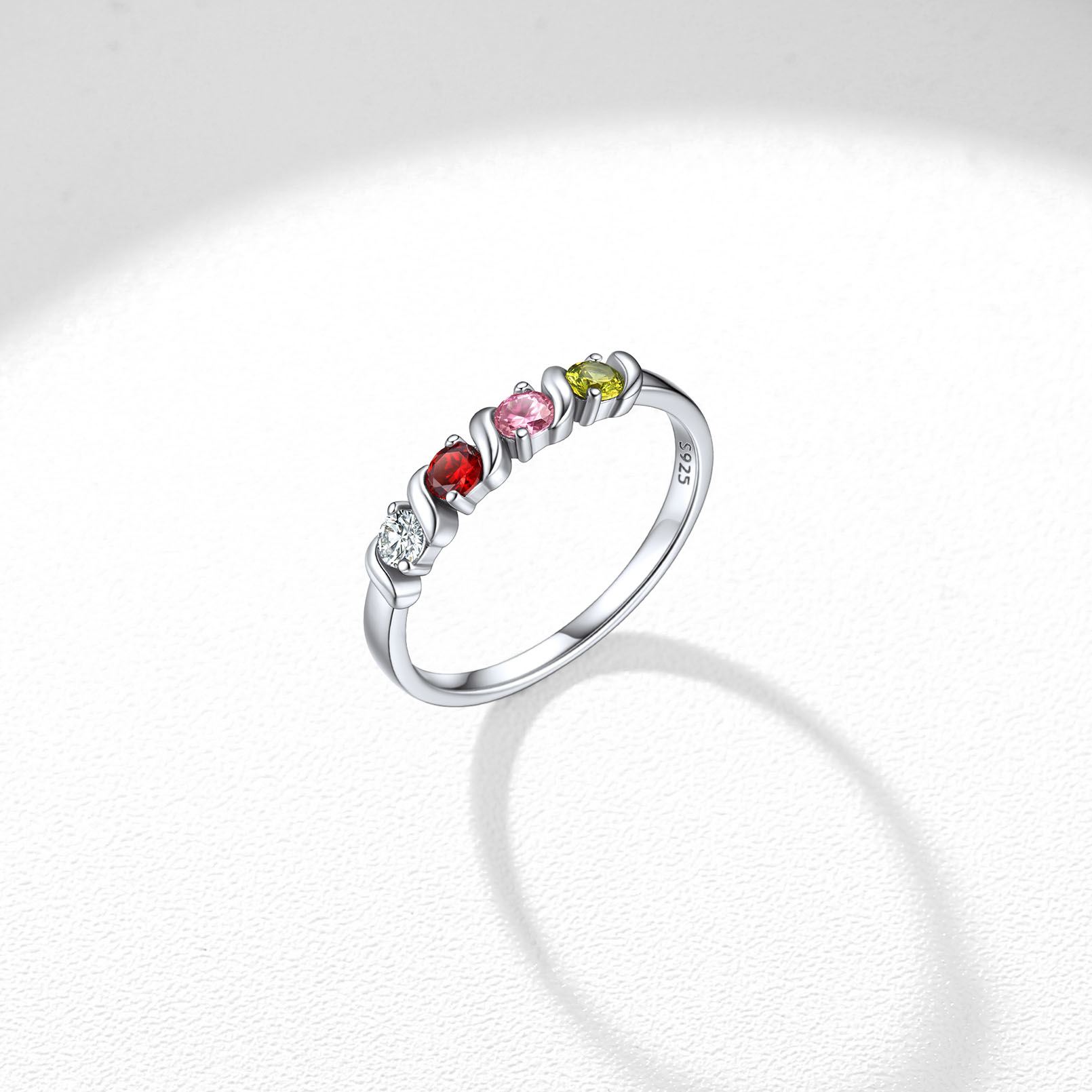 Personalized Sterling Silver Birthstone Ring 4 Stones