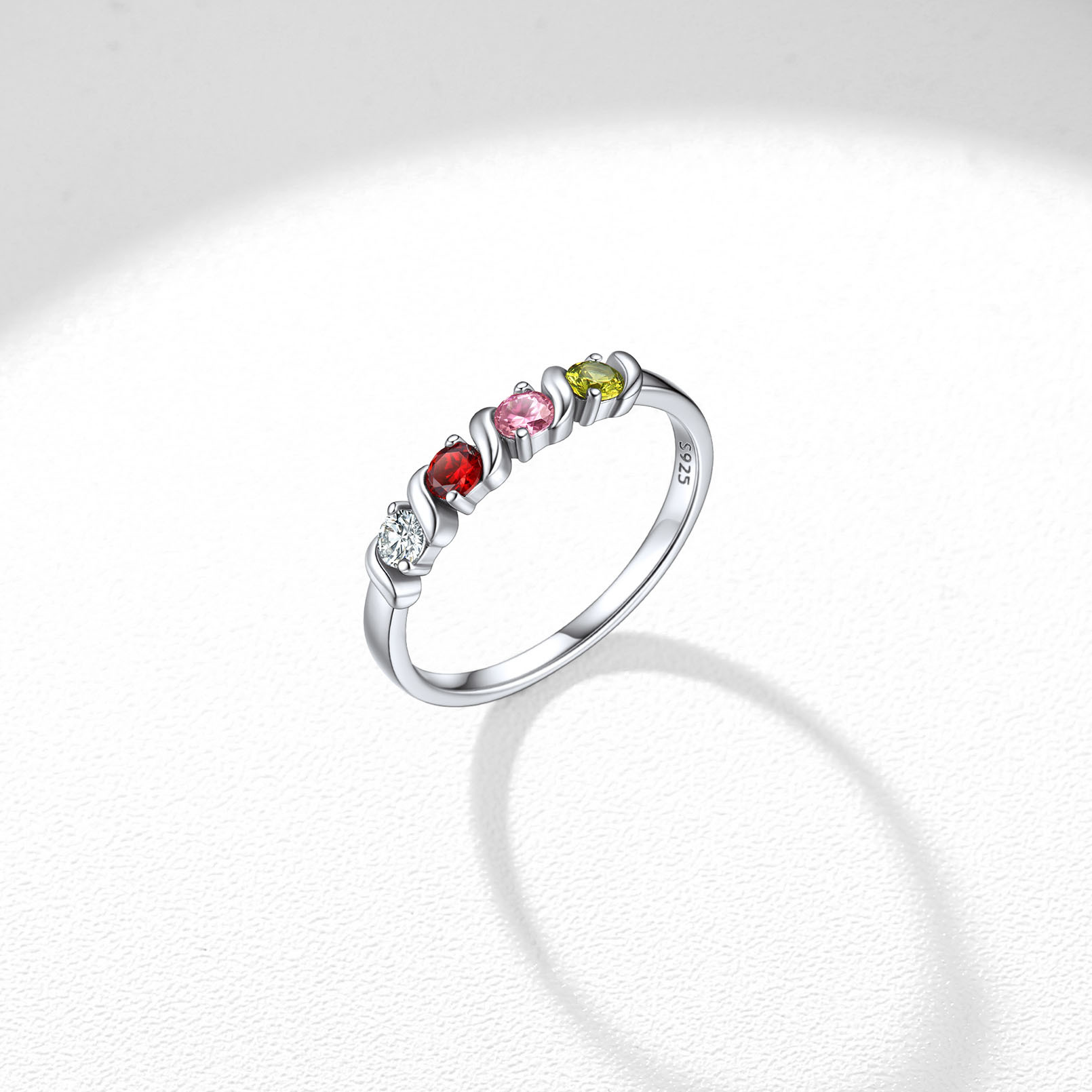 Personalized Sterling Silver Birthstone Ring 4 Stones