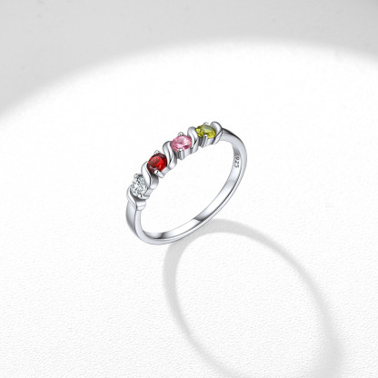 Personalized Sterling Silver Birthstone Ring 4 Stones