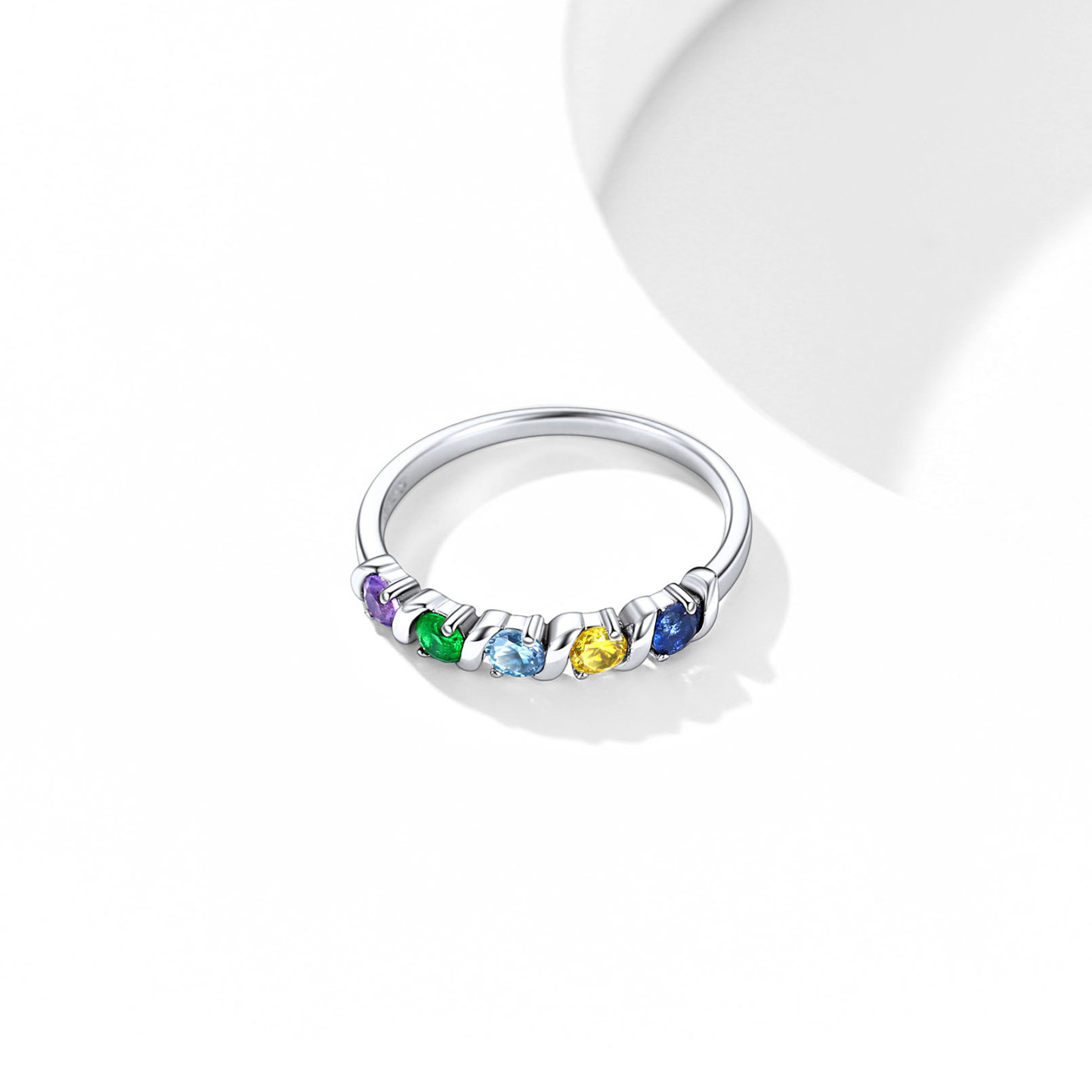 Personalized Sterling Silver Birthstone Ring 5 Birthstones