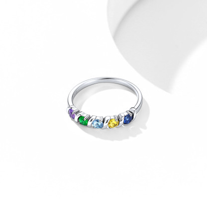 Personalized Sterling Silver Birthstone Ring 5 Birthstones