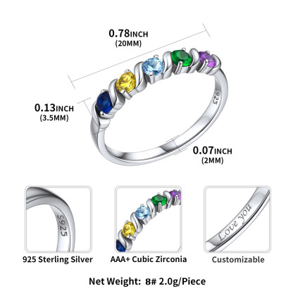Personalized Sterling Silver Birthstone Ring 1-5 Birthstone Size