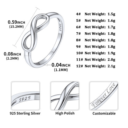 Engraved 925 Sterling Silver Infinity Rings For Women