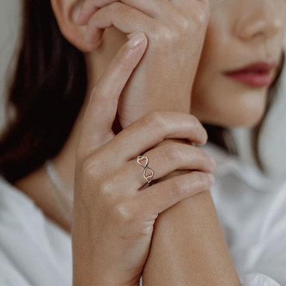 Personalized Engraved Sterling Silver Infinity Knot Promise Rings model rose gold