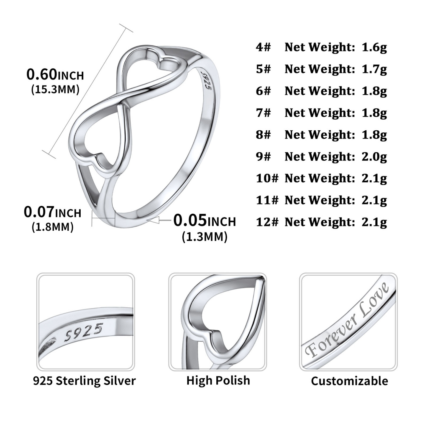 Personalized Engraved Sterling Silver Infinity Knot Promise Rings detail