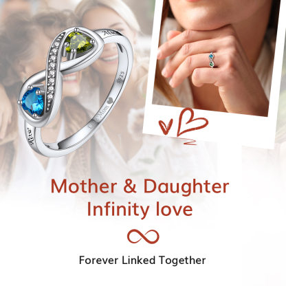 Personalized Engraved Name Birthstone Infinity Rings for mom
