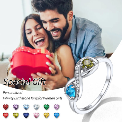 Personalized Engraved Name Birthstone Infinity Rings for her