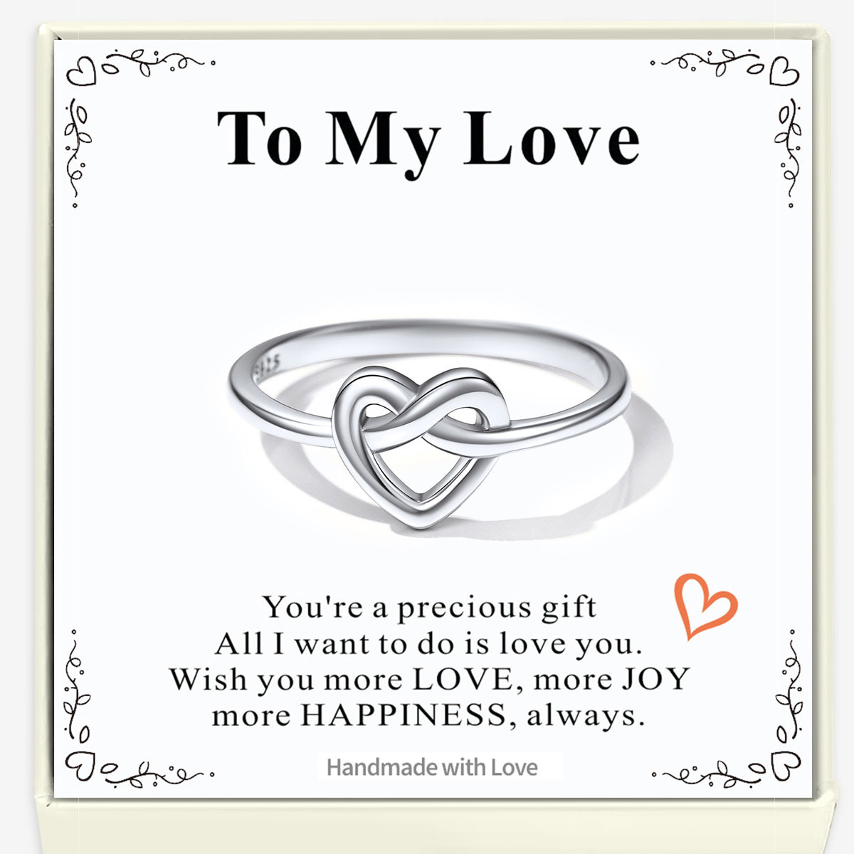 925 Sterling Silver Heart Love Knot Promise Ring for Women