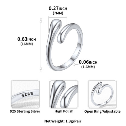  Sterling Silver Teardrop Toe Ring Minimalist Adjustable Foot Jewelry SIZE