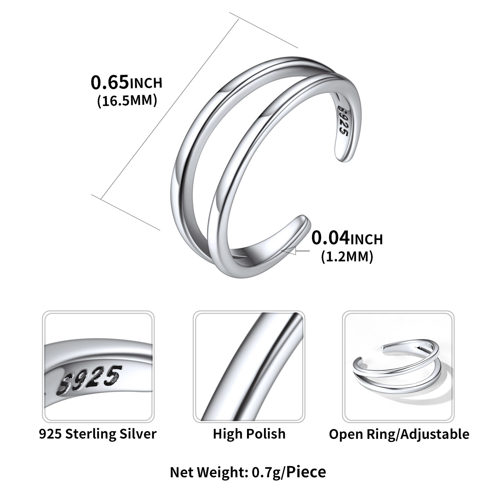 925 Sterling Silver Toe Ring Adjustable Band Ring Foot Jewelry