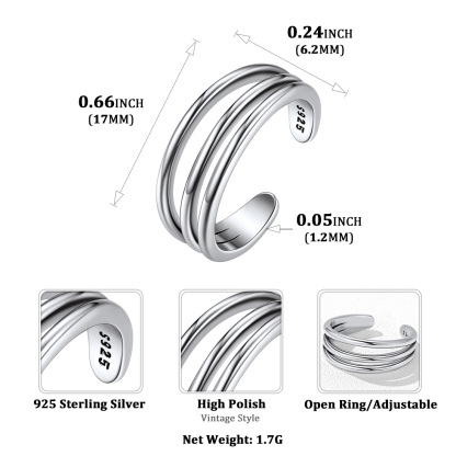 925 Sterling Silver Toe Ring Adjustable Band Ring Foot Jewelry