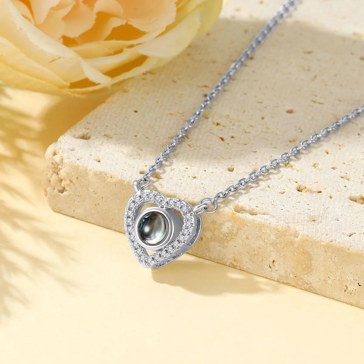 CZ Heart Photo Projection Necklace