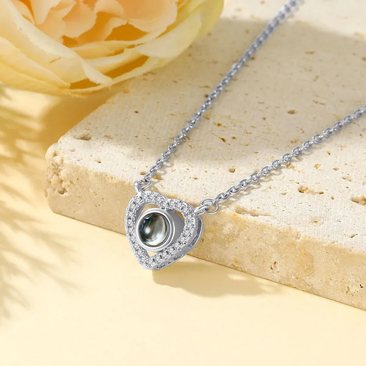 CZ Heart Photo Projection Necklace