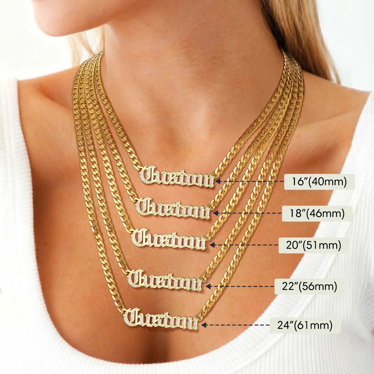 Custom CZ Nameplated Cuban Chain Necklace length 