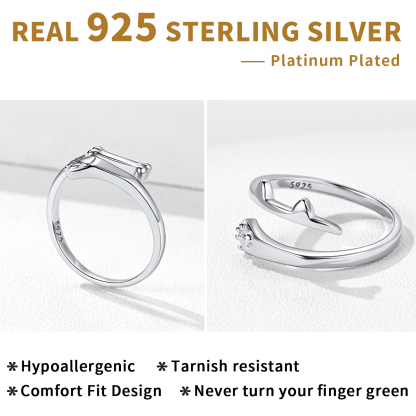 Engraved Cat Paw Adjustable Ring for Pet Lover Sterling Silver 