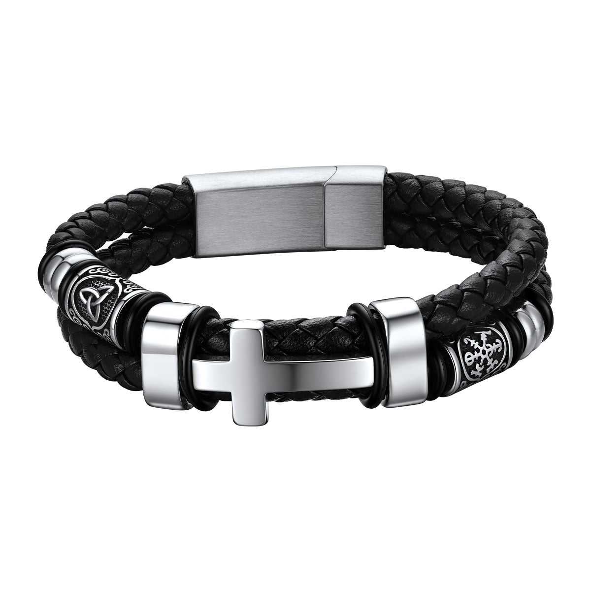 Celtic Knot Cross Braided Leather Bracelet for Men