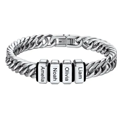 Personalized Mens Name Engraved Beads Chunky Cuban Link Bracelet