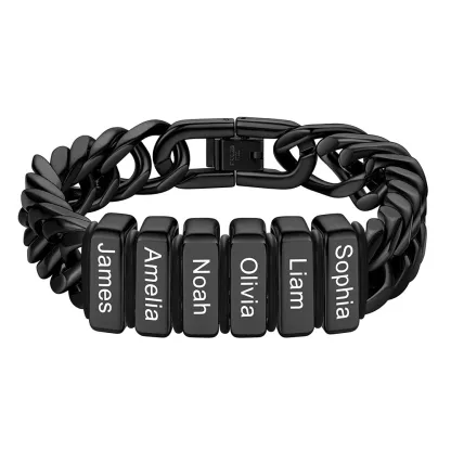 Personalized Mens Name Engraved Beads Chunky Cuban Link Bracelet