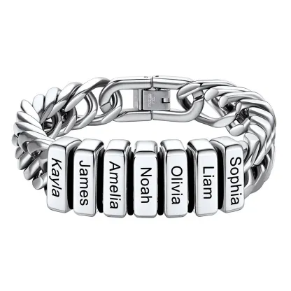 Personalized Mens Name Engraved Beads Chunky Cuban Link Bracelet
