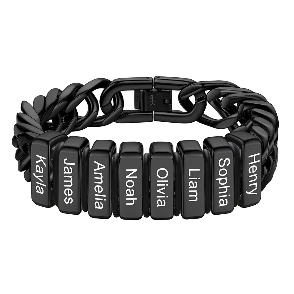 Personalized Mens Name Engraved Beads Chunky Cuban Link Bracelet