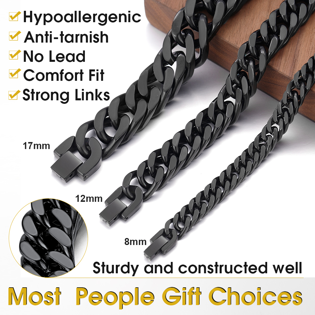 Chunky Miami black Cuban Link Curb Chain Bracelet for Men