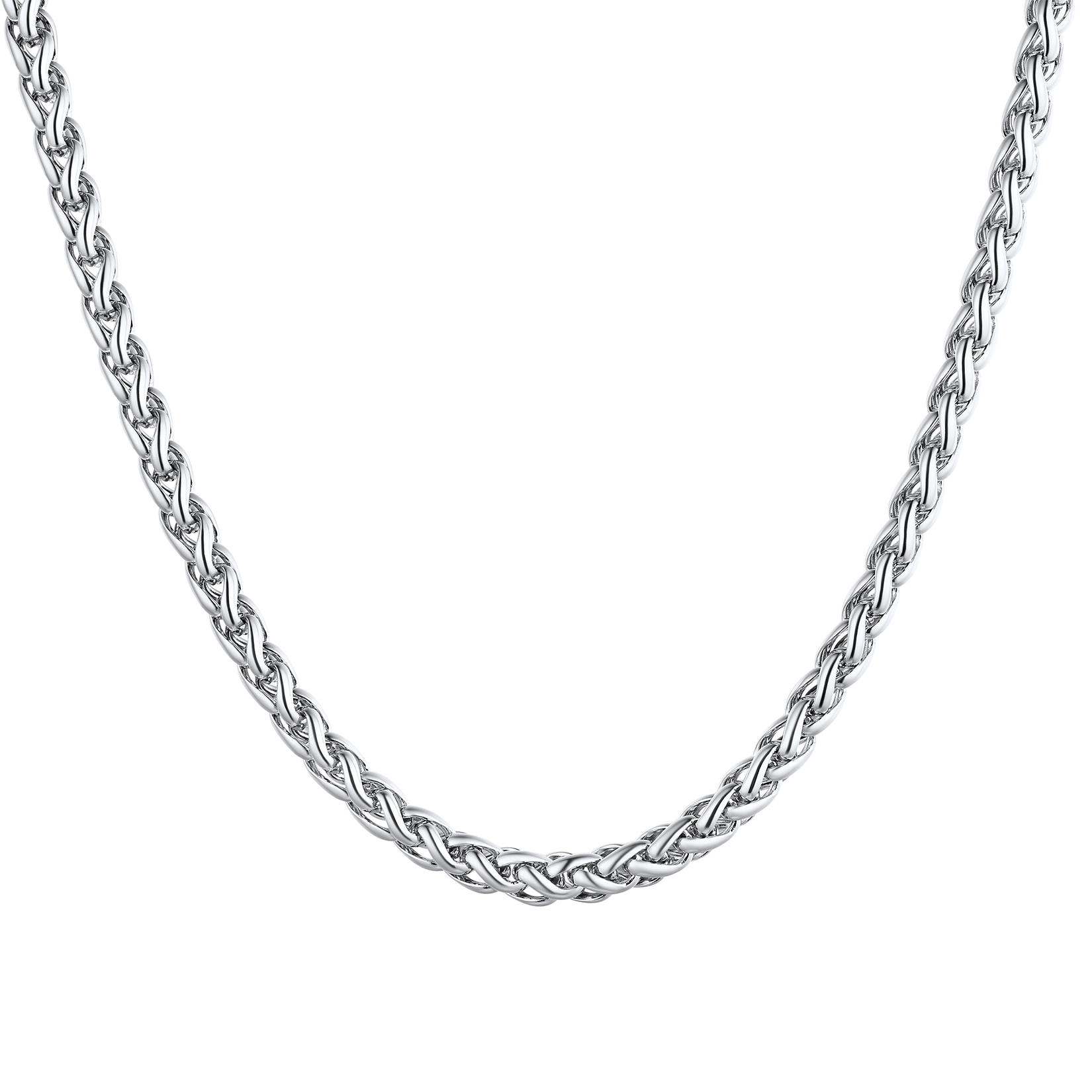 Silver 3mm Spiga Wheat Chain Necklace for Men Women