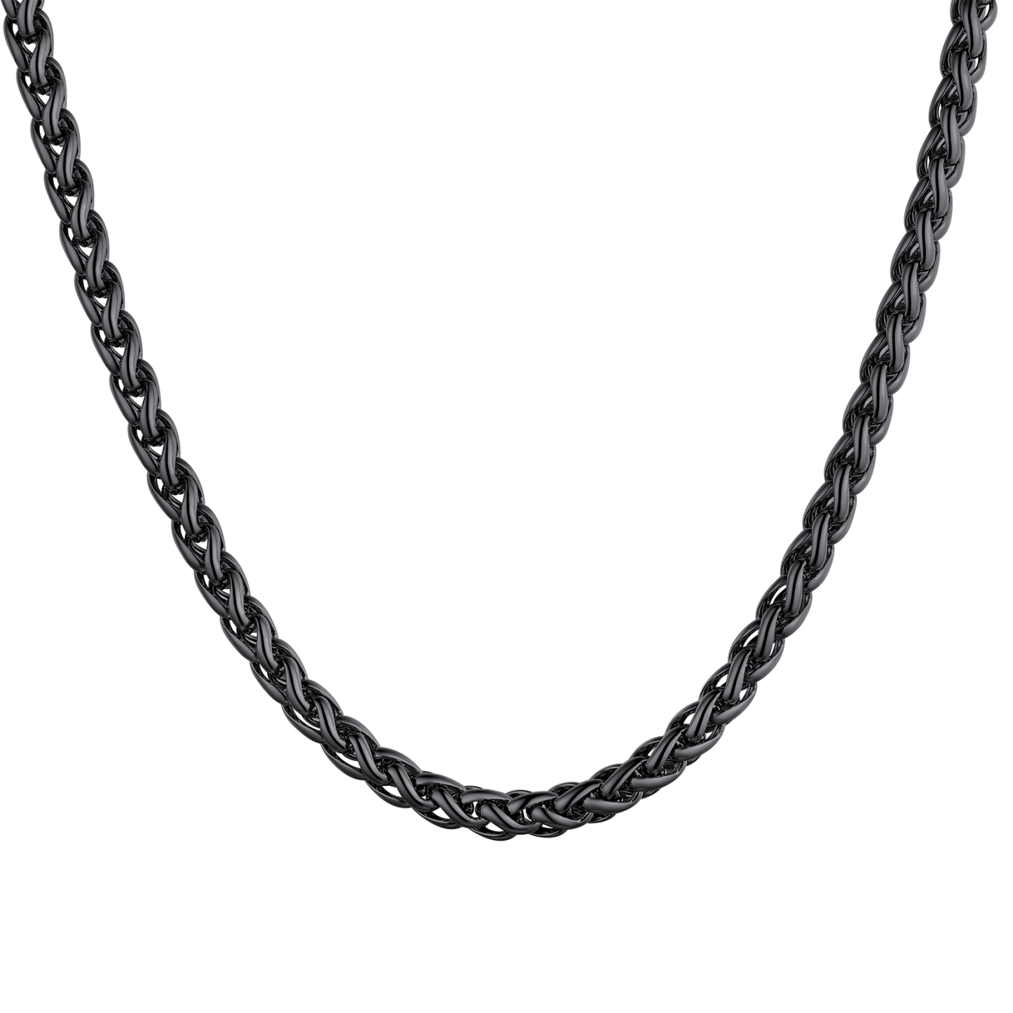 3mm Black Spiga Wheat Chain Necklace for Men Women