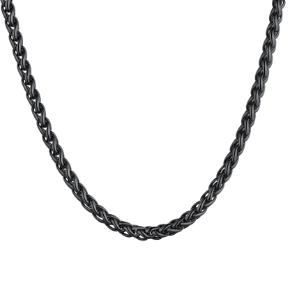 3mm Black Spiga Wheat Chain Necklace for Men Women