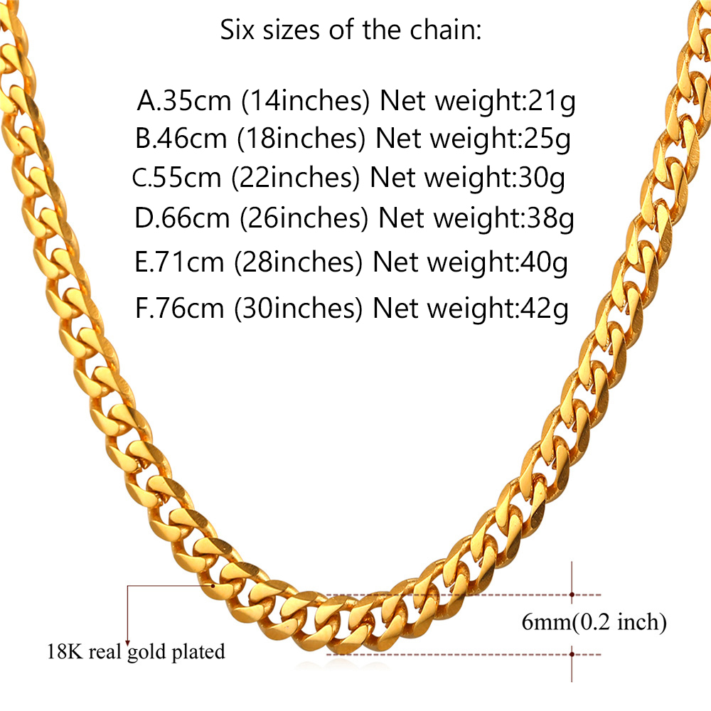 Miami Cuban Link Chain Necklace for Men Size Guide